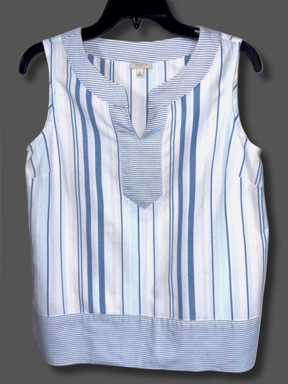 Talbots Petite SP Blue White Striped Sleeveless Tunic Top Cotton Nautical
